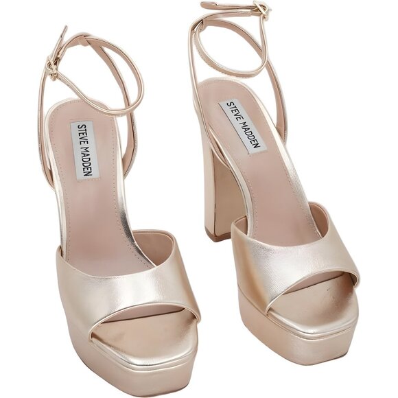 Steve Madden Assured Platform Ankle Strap Gold Metallic Heels US 7M - Picture 1 of 6